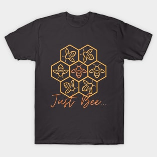 Just Bee - Geometric Bee Honeycomb - Queen Bee Being Circled By Workers T-Shirt